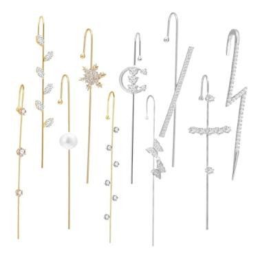 Imagem de Brincos femininos com gancho de hélice, 10 peças, brincos de gancho de hélice, brinco de enrolamento de raio, brincos de escalador de strass piercing de strass, brincos modernos de ouro e prata não