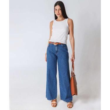Imagem de Calça Jeans Wide Leg Feminina Marisa Azul-45002, 42, Jeans azul