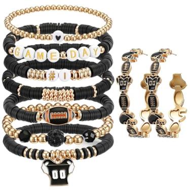 Imagem de Huquary Conjunto de brincos de pulseira de futebol para dia de jogo, joias esportivas empilháveis para futebol, pais, mães, treinadores, fãs, presentes, 0.39, argila macia, liga de zinco, Sem Pedra