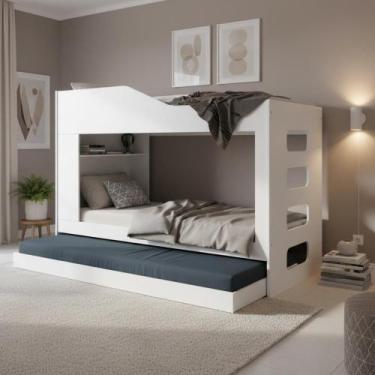 Imagem de Treliche Beliche com Cama Auxiliar 2 em 1 com Prateleira - Repleta, Br