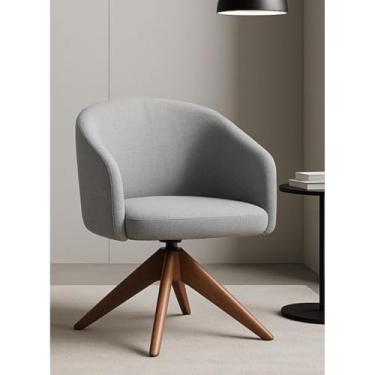 Imagem de Poltrona Estofada com Base Giratória em Madeira Maciça – Zara Exclusiva Linho Cinza