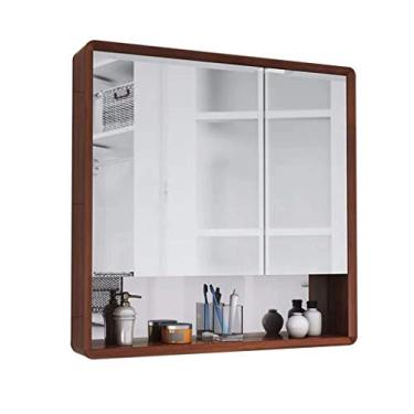 Imagem de Armário de banheiro de madeira maciça com prateleira, maquiagem montada na parede, armário de armazenamento de três camadas, design em camadas, o armazenamento é mais fácil de usar (preto 60 × 80 cm)