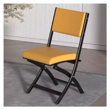 Imagem de SGeneE Cadeira dobrável de metal premium com assento acolchoado de couro sintético - Cadeira dobrável elegante para escritório, cozinha e sala de estar - opção de cor amarela