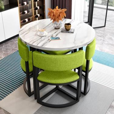 Imagem de Combinação de mesa e cadeira de clube de recepção de escritório, mesa de jantar redonda simples, mesa de jantar redonda, mesa de conferência pequena e conjunto de cadeiras (cor: B verde)
