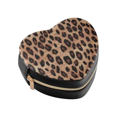 Imagem de Burbuja Caixa de joias em forma de coração com estampa de leopardo mini estojo de joias de viagem para mulheres e meninas, estojo portátil organizador de armazenamento para brincos, anéis, colares e