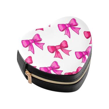Imagem de Burbuja Mini caixa de joias rosa rosa em forma de coração branco para mulheres e meninas, estojo portátil organizador de armazenamento para brincos, anéis, colares e pulseiras