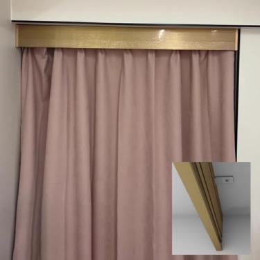 Imagem de Cortina de teto dourada extralonga com painel de pelmet, cobertura de cornija de cortina com acabamento escovado sem trilha, ideal para quarto e sala de estar, 340 cm (11,2 pés)
