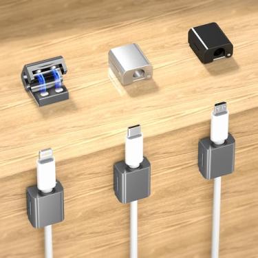 Imagem de AGVEE Pacote com 8 clipes organizadores de cabo magnético, suporte de gerenciamento de cabos de alumínio ultrafino de 10 mm, 2 pares de ímãs fortes para acessórios de utensílios de escritório e mesa