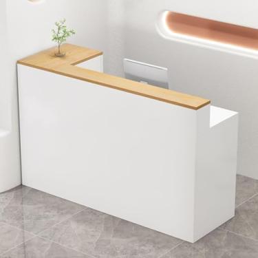 Imagem de Mesa de recepção moderna com gavetas trancáveis, balcão de recepção com economia de espaço para escritório e varejo, mesa de balcão de recepção pequena (extensão à direita, 100 cm)