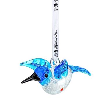 Imagem de Enfeite de vidro soprado - beija-flor, vidro artístico de 7,6 cm, pássaro, azul, animal, colecionável, decorativo, apanhador de sol, para árvore de Natal, enfeites de jardim e janela