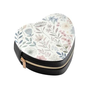 Imagem de Burbuja Caixa de joias floral pastel em forma de coração, mini estojo de joias de viagem para mulheres e meninas, organizador portátil de armazenamento para brincos, anéis, colares e pulseiras