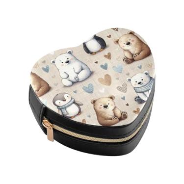 Imagem de Burbuja Caixa de joias em forma de coração de ursos mini estojo de joias de viagem para mulheres e meninas, estojo portátil organizador de armazenamento para brincos, anéis, colares e pulseiras