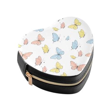 Imagem de Burbuja Mini caixa de joias em forma de coração de borboletas para mulheres e meninas, estojo portátil organizador de armazenamento para brincos, anéis, colares e pulseiras