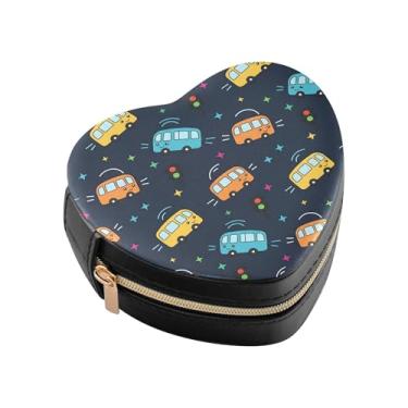 Imagem de Burbuja Caixa de joias em forma de coração de ônibus mini estojo de joias de viagem para mulheres e meninas, estojo portátil organizador de armazenamento para brincos, anéis, colares e pulseiras