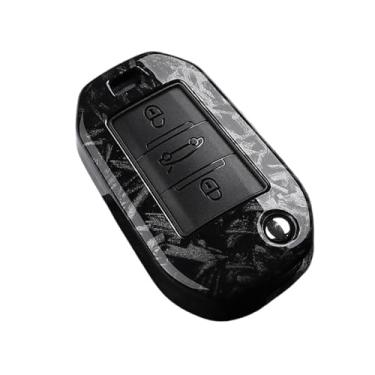 Imagem de Capa de chave de carro de fibra de carbono compatível com Peugeot 208 2008 308 3008 508 408 307 4008 para Citroen C3 C4 C5 C6 C8 chaveiro(FCarbon 3A)
