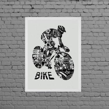 Imagem de Quadro Decorativo Bike Art 45X34Cm Com Vidro Moldura Branca
