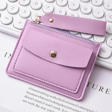 Imagem de Bolsa feminina fina com bolso oculto - 4 compartimentos para cartão e zíper, carteira de poliuretano ultrafina de 0,3 cm, 60 g, 11,3 x 8,3 cm (preto, amarelo, verde, rosa, azul, roxo, café), Roxa
