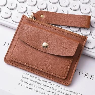 Imagem de Bolsa feminina fina com bolso oculto - 4 compartimentos para cartão e zíper, carteira de poliuretano ultrafina de 0,3 cm, 60 g, 11,3 x 8,3 cm (preto, amarelo, verde, rosa, azul, roxo, café), Café