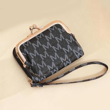 Imagem de Carteira curta feminina estampada | 3 dobras, bolsa compacta e versátil, porta-cartões e dinheiro, Preto, Tendência