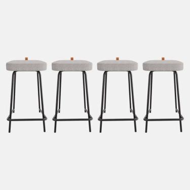 Imagem de Kit 04 Banquetas Médias Para Cozinha Vik Estofada Linho Cinza - Desk Design