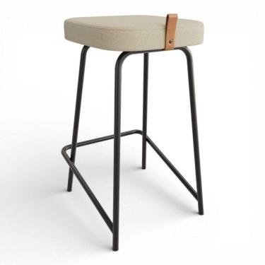 Imagem de Banqueta Média Para Cozinha Vik Estofada Linho Bege - Desk Design