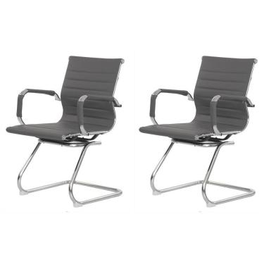Imagem de Kit 2 Cadeiras Escritório Interlocutor Stripes Fixa Pu Cinza