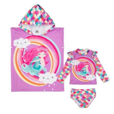 Imagem de Kit Poncho Atoalhado + Conjunto Menina Proteção Solar Uv - Fofotinhos,