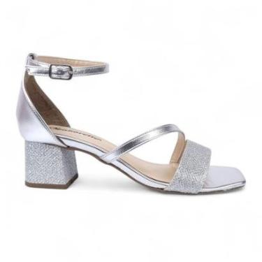 Imagem de Sandália Bico Quadrado Salto Bloco Com Strass-Feminino