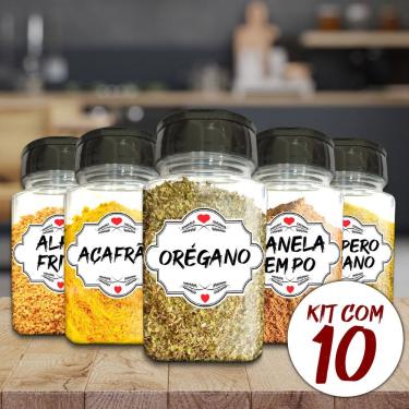 Imagem de Pote Tempero Kit Potes+24 Etiquetas Adesivas Porta Condimento Q170 Titulo 10 Potes + Etiqueta Branca