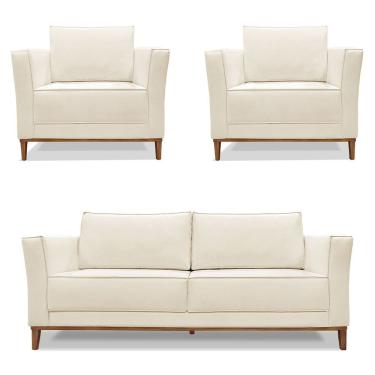 Imagem de Kit 2 Poltronas E Sofá 2 Lugares 1,70m Pés Castanho Natural