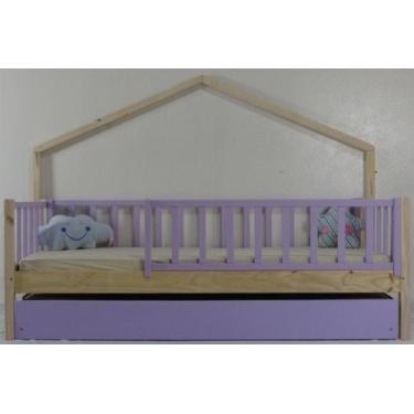 Imagem de Bicama Montessoriana Solteiro Base Moldura Colorida Madeira Maciça Pin