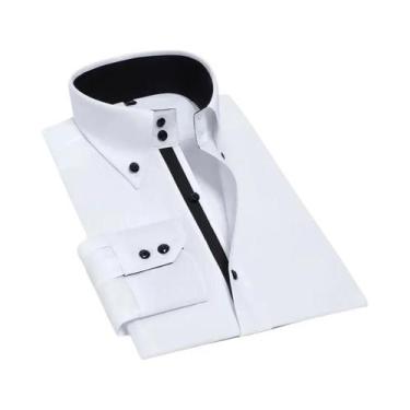Imagem de Camisa Social Branca Masculina Slim Fit Com Fivela De Strass De Crista