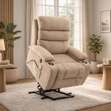 Imagem de Poltrona Massagem Reclinável com Elevação Elétrica Aurora Linho Soft C