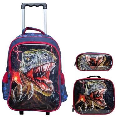 Imagem de Kit mochila rodinha com lancheira e estojo paptor 17" - Yins, Vermelho
