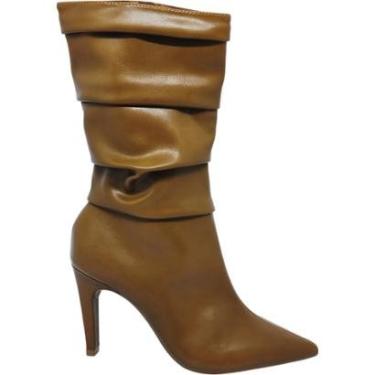 Imagem de Bota Feminina Casual Dia a Dia Passeio Trabalho Festa Cano Médio Salto Alto Bico Fino C...
