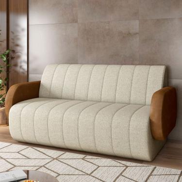 Imagem de Sofá 2 Lugares Sala Living Orgânico 168cm Fávara K01 Couríssimo Whisky Linho Champanhe...
