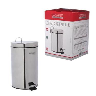 Imagem de Lixeira Inox Pedal 3L Prata Lixo Banheiro Cozinha Escritório - HAUSKRA