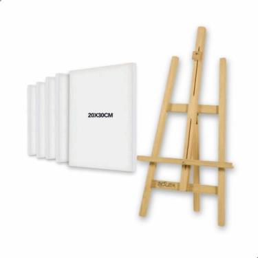 Imagem de Kit 5 Telas de Pintura Souza com Cavalete de Mesa em Madeira Pinus Nat