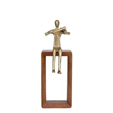 Imagem de Escultura Decorativa Violinista em Madeira e Metal Dourado 32cm 22209 Mart