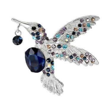 Imagem de Broche Unissex Feminino De Beija-flor Com Strass, Alfinete De Vidro Em