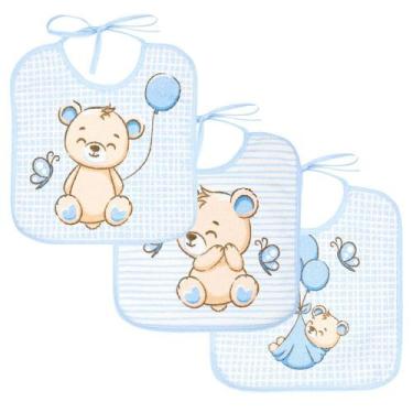 Imagem de Babador Felpudo Bercinho C/3 Sortidos 150230 - Incomfral, Azul/Urso Ba