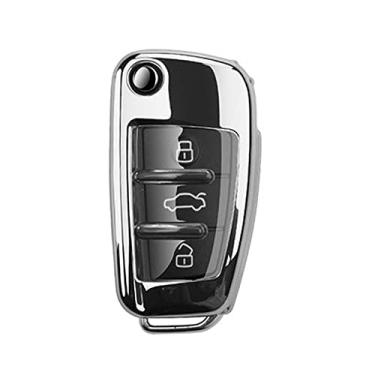 Imagem de YJADHU TPU Car key Case Cover Cover, Fit For Audi C5 C6 R8 A1 A3 Q3 A4 A5 Q5 Q7 A6 S6 A7 B6 B7 B8 8P 8V 8L TT RS RS3 S3 Sline, A, Silver