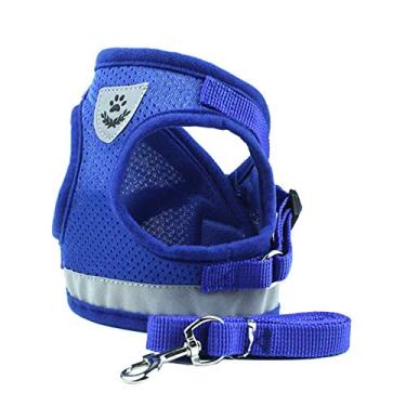 Imagem de HIOD Arreio para cães com coleira colete refletivo ajustável para caminhar, fio de malha de poliéster para filhotes para cães pequenos, médios, azul, P
