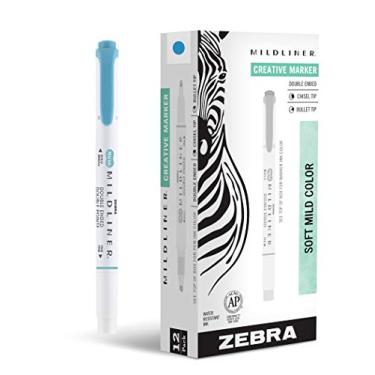 Imagem de Zebra Pen Conjunto de marcadores de texto de ponta dupla Mildliner, pontas largas e finas, ideal para realce da Bíblia, sem sangramento, tinta azul fumê suave, pacote com 12 (78420upc)