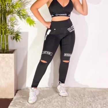 Imagem de Calça Legging Comprida Rasgada No Joelho Fitness Caminhada Academia