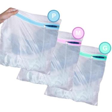 Imagem de Kit com 3 Unidades de Saco para Lavar Roupas Delicadas com Zíper (P, M, G) - Vinwer
