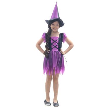 Imagem de Fantasia Bruxa Encantada Roxa Basic Vestido Infantil com Chapéu - Halloween
 M