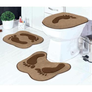 Imagem de Kit Tapete Banheiro Pegadas 3 Peças Antiderrapante - Guga Tapetes