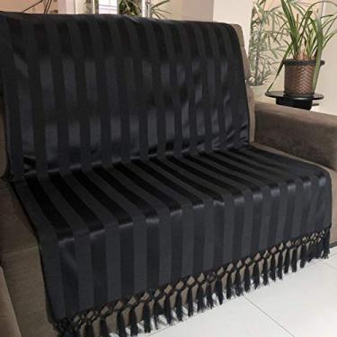 Imagem de Manta Para Sofá em Tecido Jacquard Listrado Preto 190x140cm