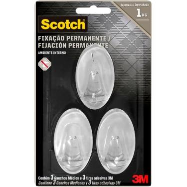 Imagem de Scotch, 3M, Gancho Adesivo, Fixação Permanente, Sem Furos, Transparente, 3 unidades